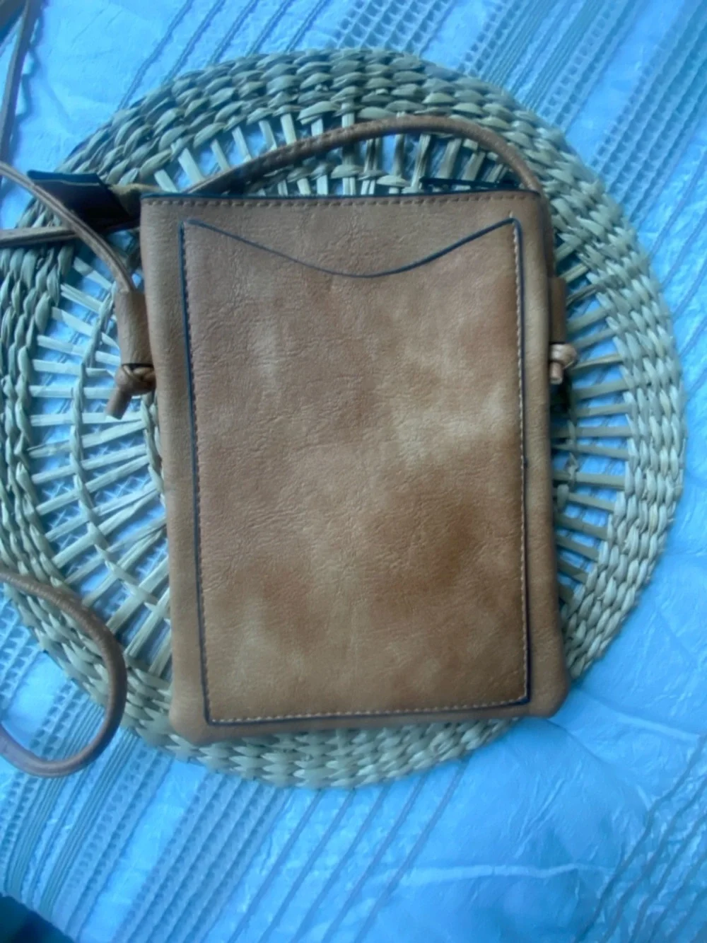 Women’s Tan Crossbody Bag with Studded Laser-Cut Detail Vegan Leather